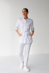 Жіночий медичний костюм «Марта» (білий / синій кантик)