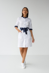 Жіночий медичний халат (білий / сині вставки) "Марта" 