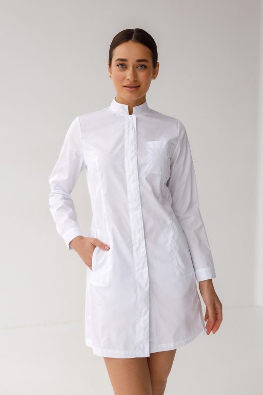 Жіночий медичний халат (білий / довгий рукав) "Кароліна" 