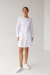 Женский медицинский халат (красные кнопки/длинный рукав) "Венера"