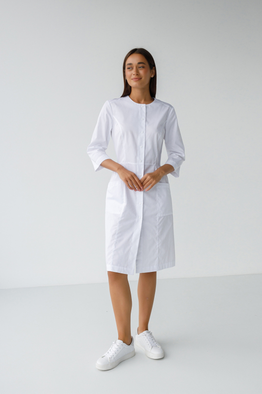 Жіночий медичний халат (білий / подовжений) "Венера" 