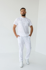 Мужской медицинский костюм (белый/стрейч) "Феликс"