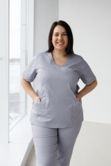 Жіночий медичний костюм Plus Size (стрейч / сірий) "Рада" 
