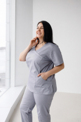 Жіночий медичний костюм Plus Size (стрейч / сірий) "Рада" 