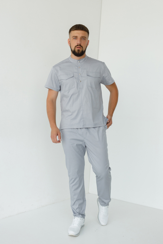Мужской медицинский костюм (стрейч/серый) "Феликс"