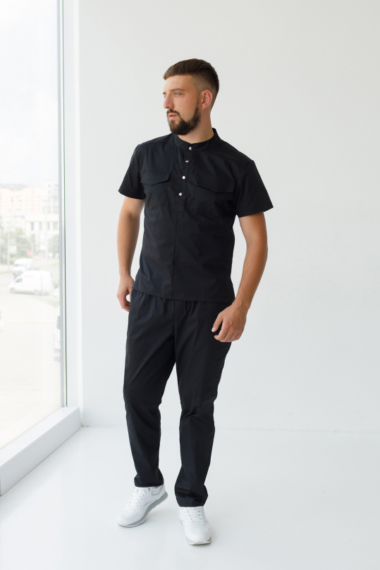 Мужской медицинский костюм (стрейч/черный) "Феликс"