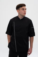 Мужской поварской китель (черный/ белая окант./ стрейч)