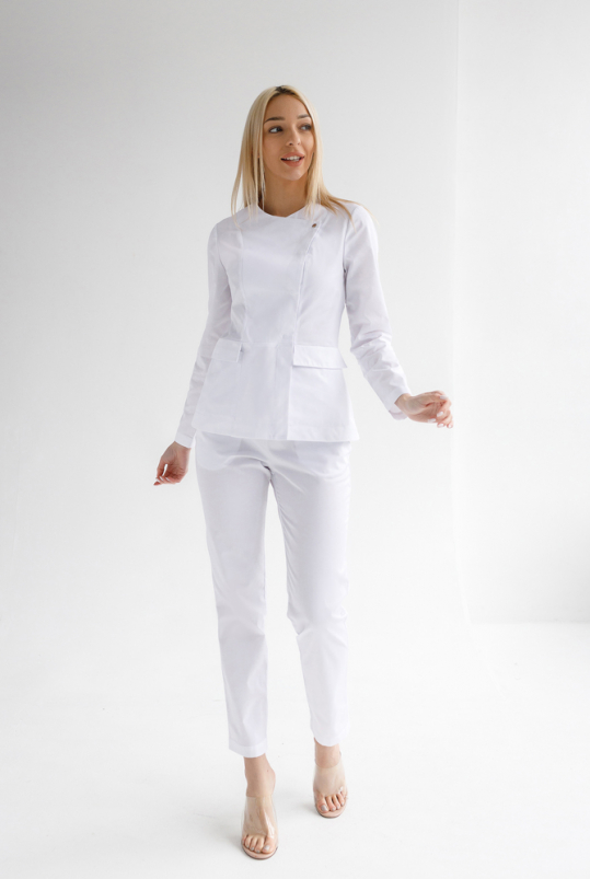 Жіночий медичний костюм (стрейч/білий) "Віолетта"
