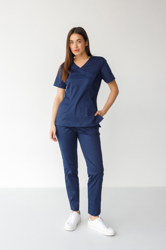 Женский медицинский костюм (стрейч/синий) "Рада"