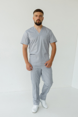 Мужской медицинский костюм (серый /стрейч) "Руслан"