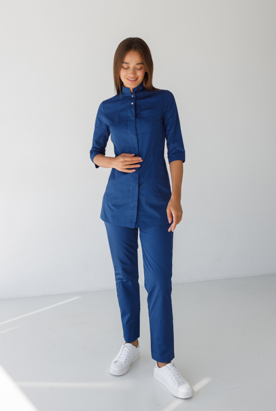 Женский медицинский костюм (синий/стрейч) "Каролина"