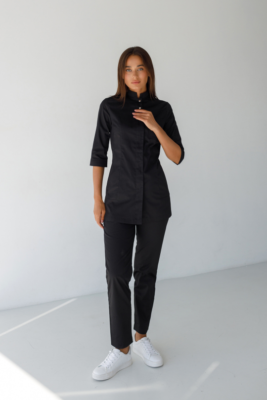 Женский медицинский костюм (черный/стрейч) "Каролина"