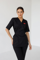 Жіночий медичний костюм (вишивка "Lips"/ чорний ) "Мірра"