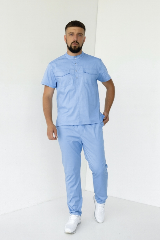 Мужской медицинский костюм (голубой/стрейч) "Феликс"