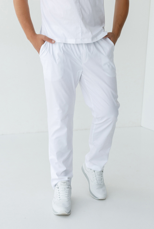 Чоловічі медичні штани (білі / стрейч)
