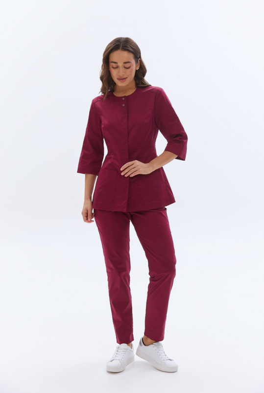 Женский медицинский костюм (стрейч / марсала) "Грейс"