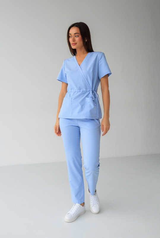 Женский медицинский костюм (стрейч/голубой) "Лора"