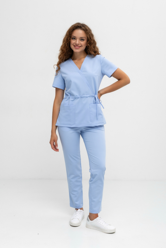 Женский медицинский костюм (стрейч/голубой) "Лора"