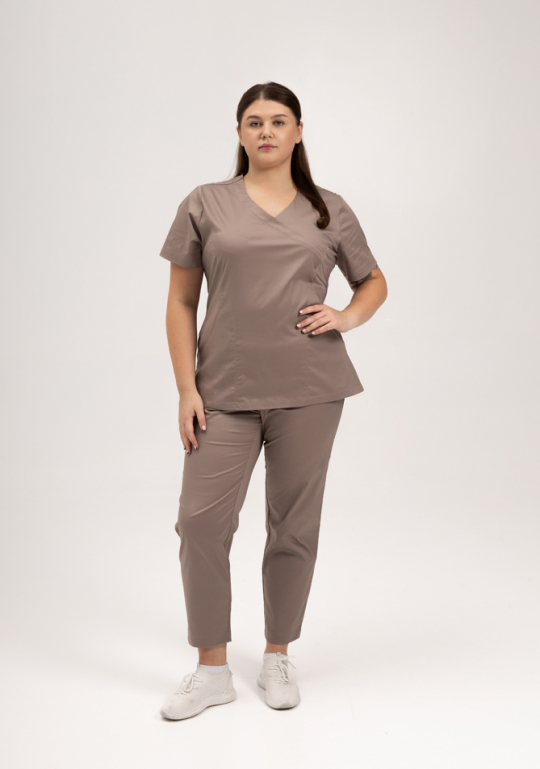 Женский медицинский костюм Plus Size (стрейч/мокко) "Рада"