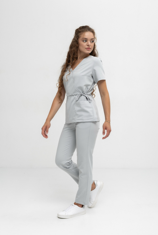 Женский медицинский костюм (стрейч/серый) "Лора"