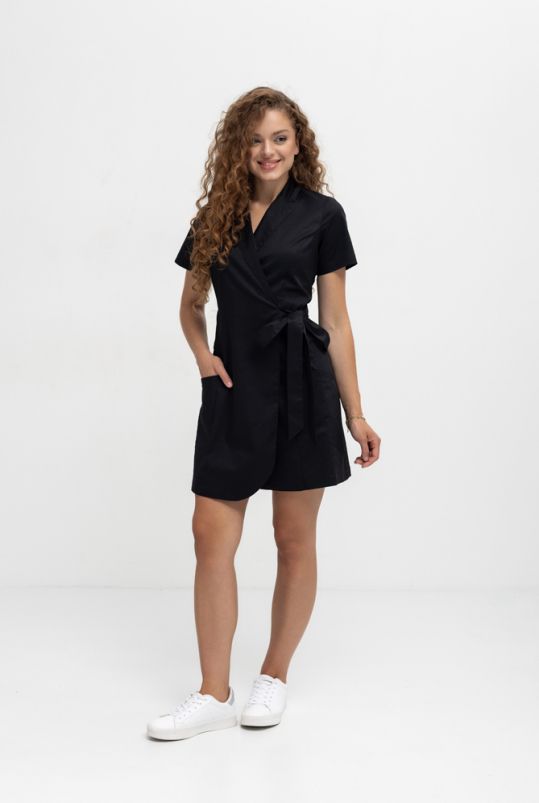 Жіночий медичний халат (чорний / стрейч) "Мія"