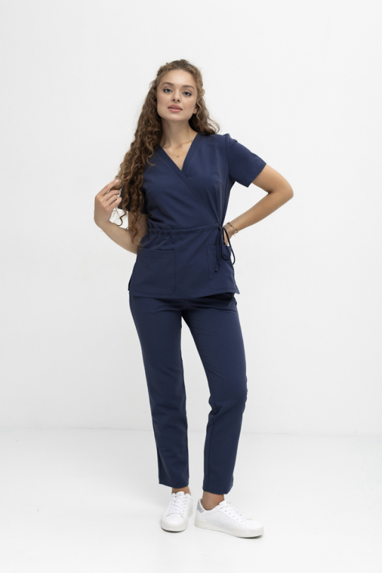 Женский медицинский костюм (стрейч/синий) "Лора"