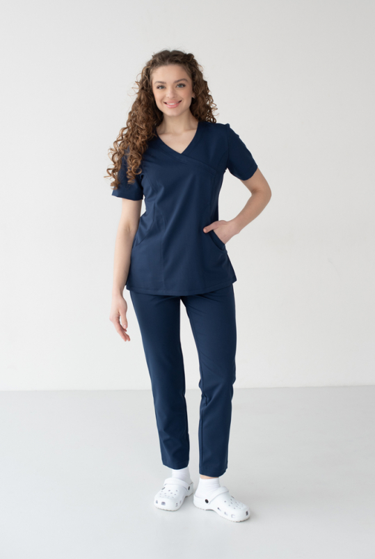 Женский медицинский костюм (премиум вискоза/синий) "Рада"