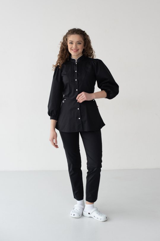 Жіночий медичний костюм ( чорний/ стрейч ) "Камілла"