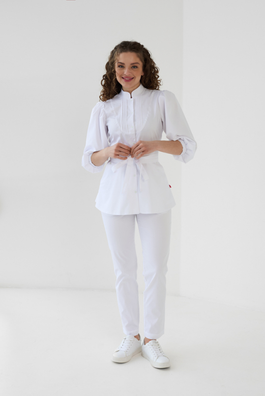 Жіночий медичний костюм ( білий/ стрейч ) "Камілла"