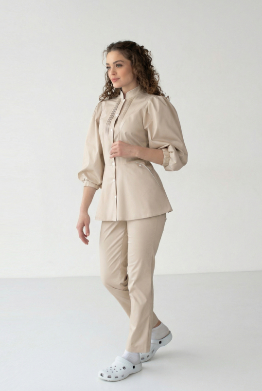 Жіночий медичний костюм ( крем /стрейч ) "Камілла"
