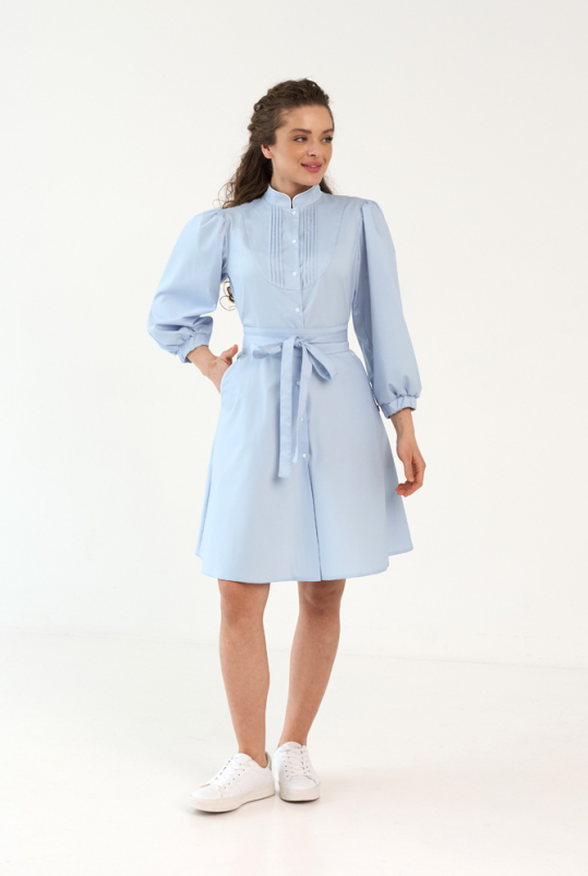 Женский медицинский халат (светло - голубой / стрейч) "Камилла"