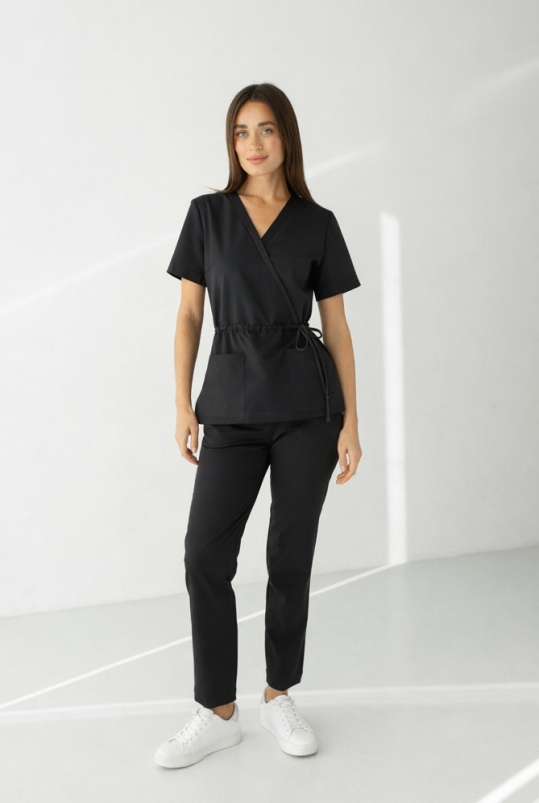 Женский медицинский костюм (стрейч/черный) "Лора"