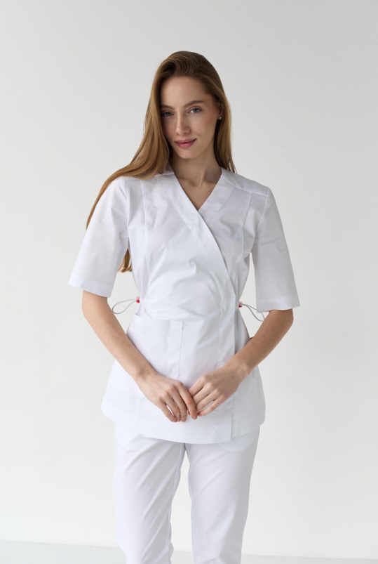 Жіночий медичний костюм (стрейч/білий) "Міранда"